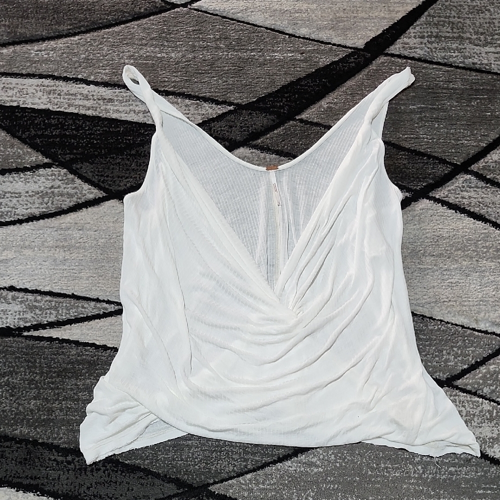 FREE PEOPLE BULLS EYE WHITE DRAPED TWIST FRONT TANK-TOP LARGE